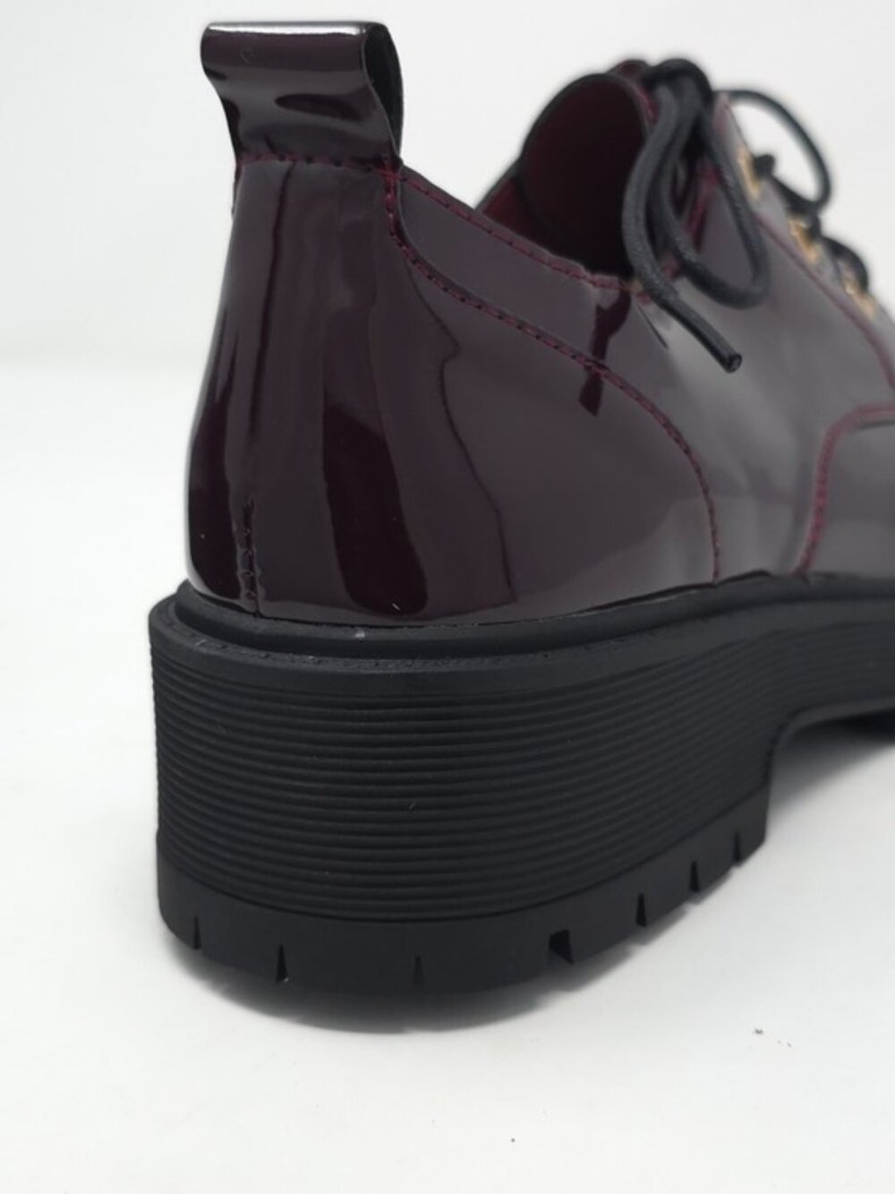 Chunky Platform Faux Leather Oxford Patent Wine Lug Sole Lace Up - Picture 8 of 11